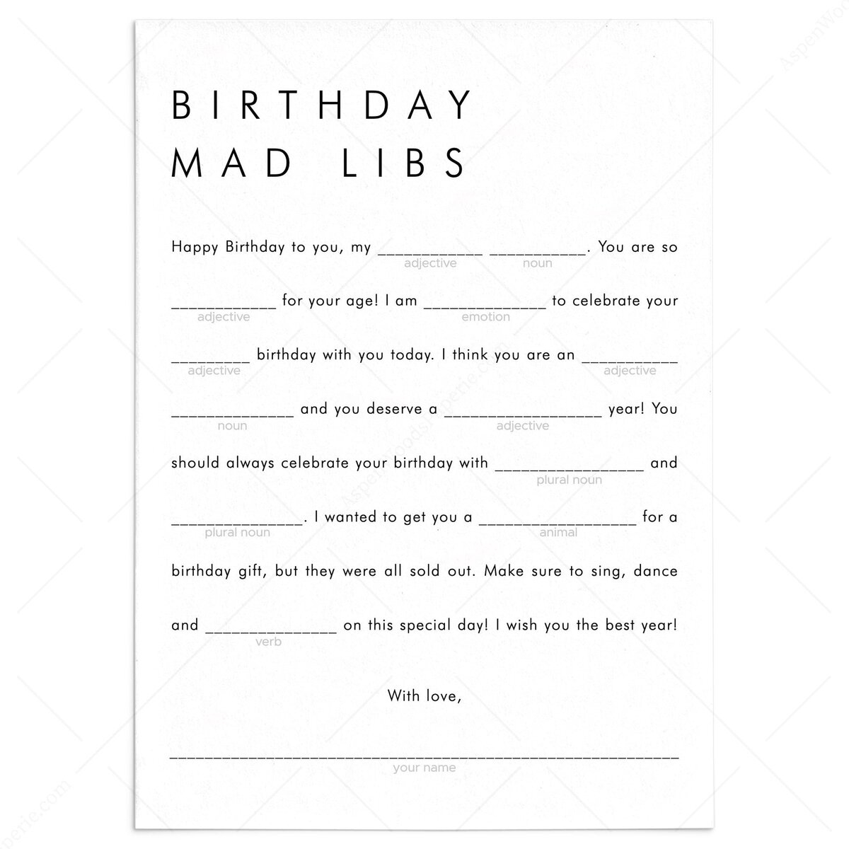 Funny Birthday Mad Libs Game Printable | Birthday Boy Or Girl Game for Free Printable Birthday Mad Libs