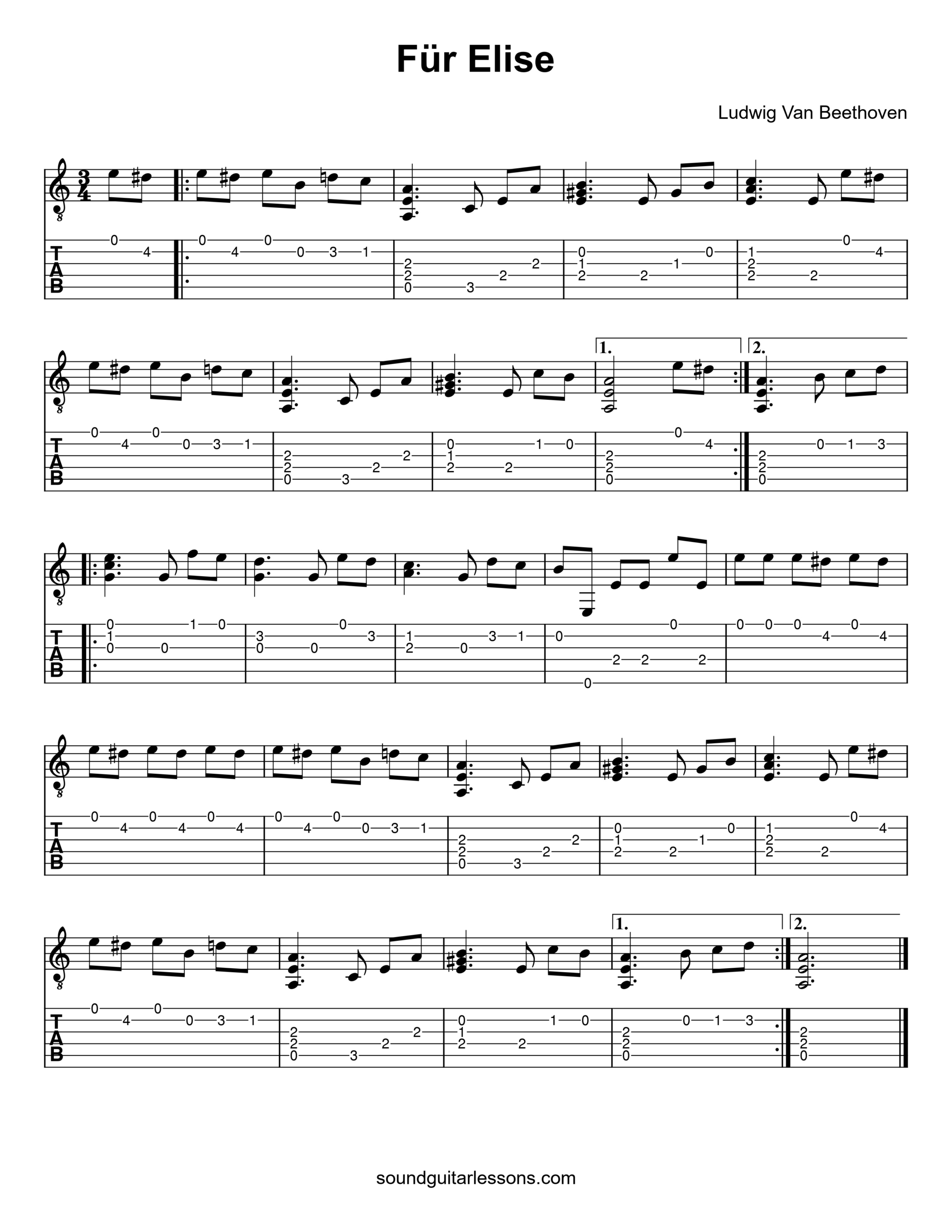 Fur Elise Guitar Tab | Easy &amp; Free Sheet Music | Full Tutorial regarding Free Printable Sheet Music Guitar