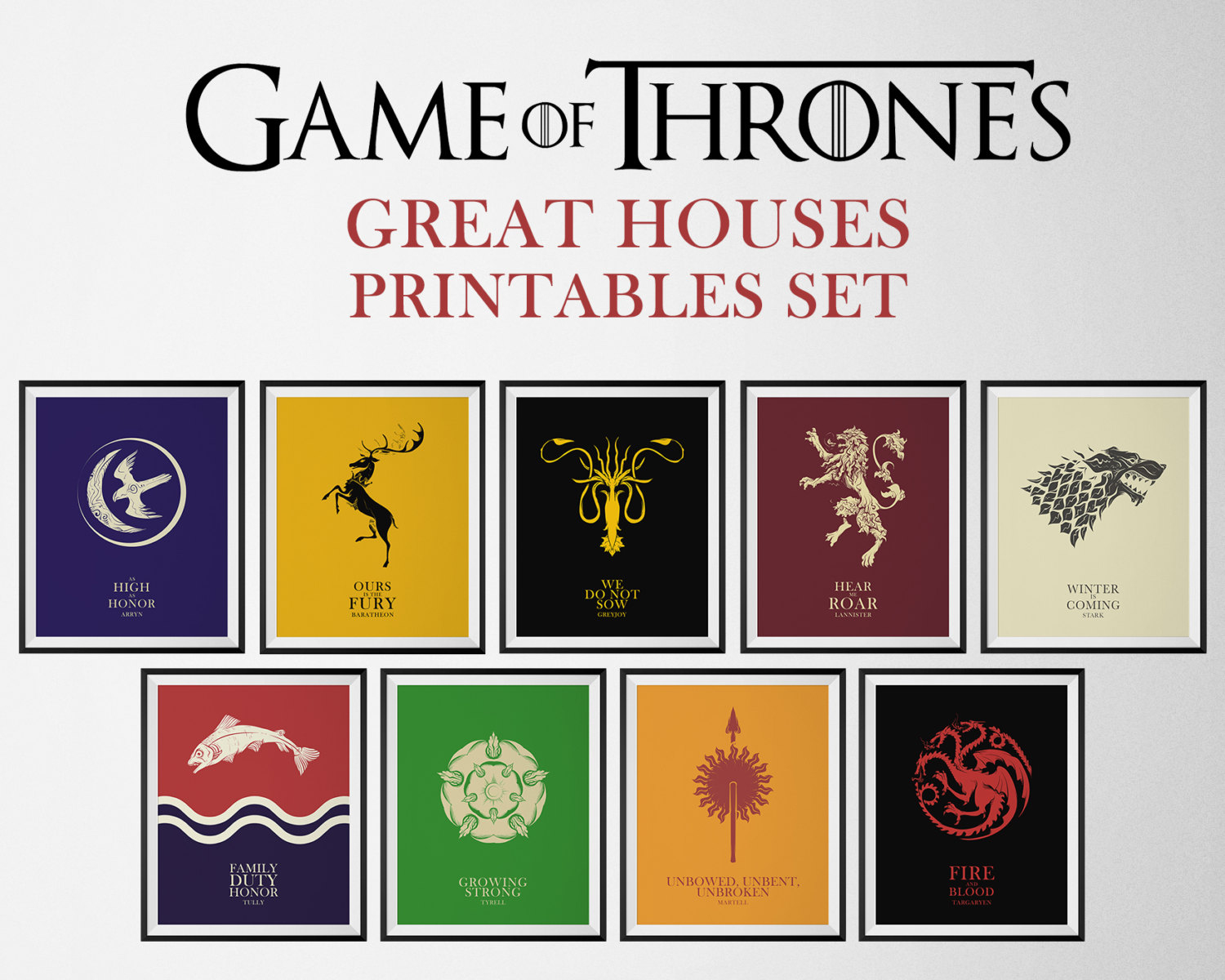 Game Of Thrones Poster Set, Game Of Thrones Sigil Banners Got in Game Of Thrones Printable Banners
