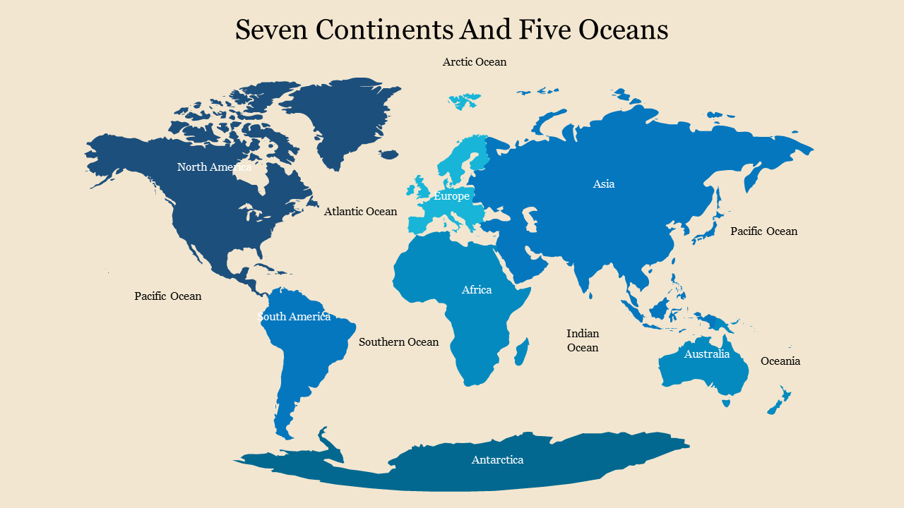 Get 7 Continents And 5 Oceans Powerpoint Template Slides intended for Map Of Continents And Oceans Printable