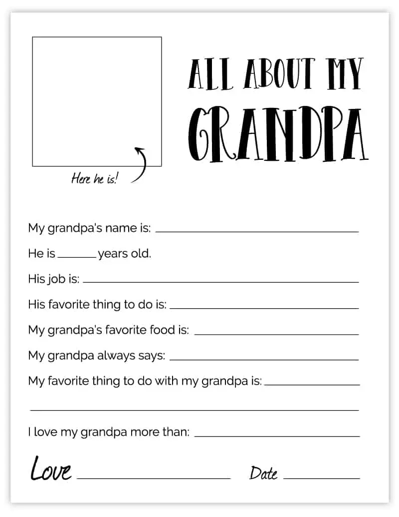 Grandpa Father'S Day Printable - Free Grandpa Fathers Day Gift regarding All About Grandpa Free Printable