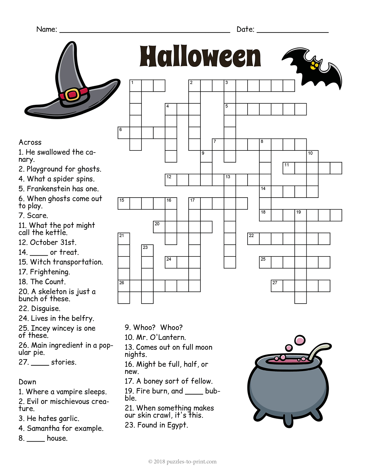 Halloween Crossword regarding Crossword Puzzles For Halloween Printable