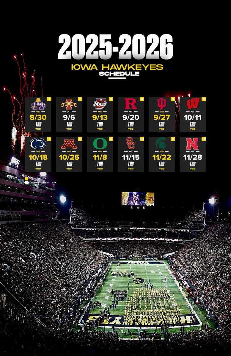 Iowa Hawkeyes 2025 Schedule Poster 11 X 17" Iowa Hawkeyes Football for Iowa Hawkeye Football Schedule Printable