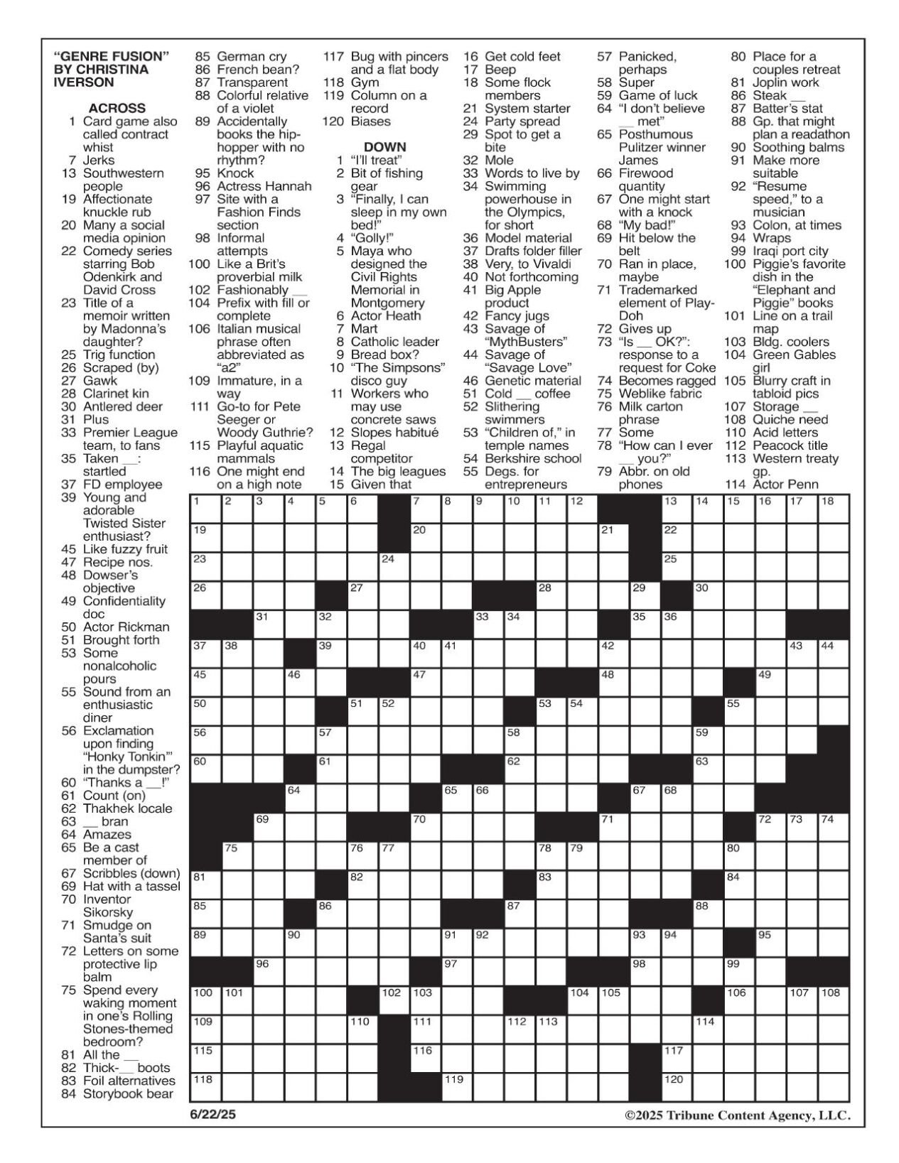 La Times Crossword: June 22, 2025 | Crosswords | Yakimaherald for La Times Sunday Crossword Puzzle Printable