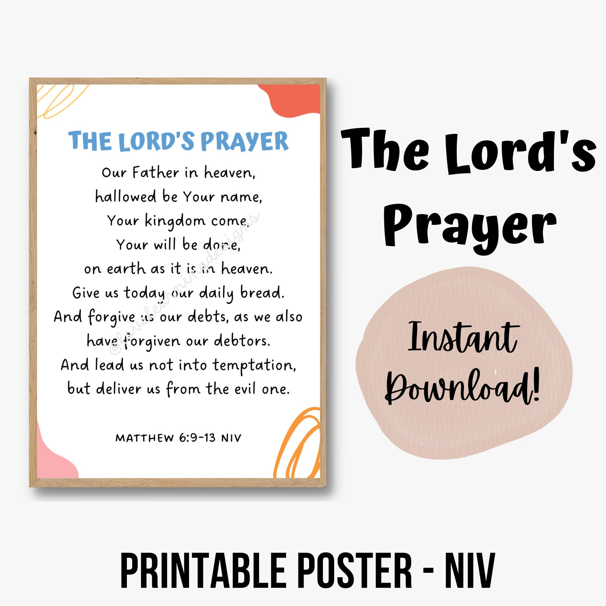 Lord'S Prayer Kids Printable Wall Art: Niv Scripture (Digital with regard to The Lord's Prayer Niv Printable