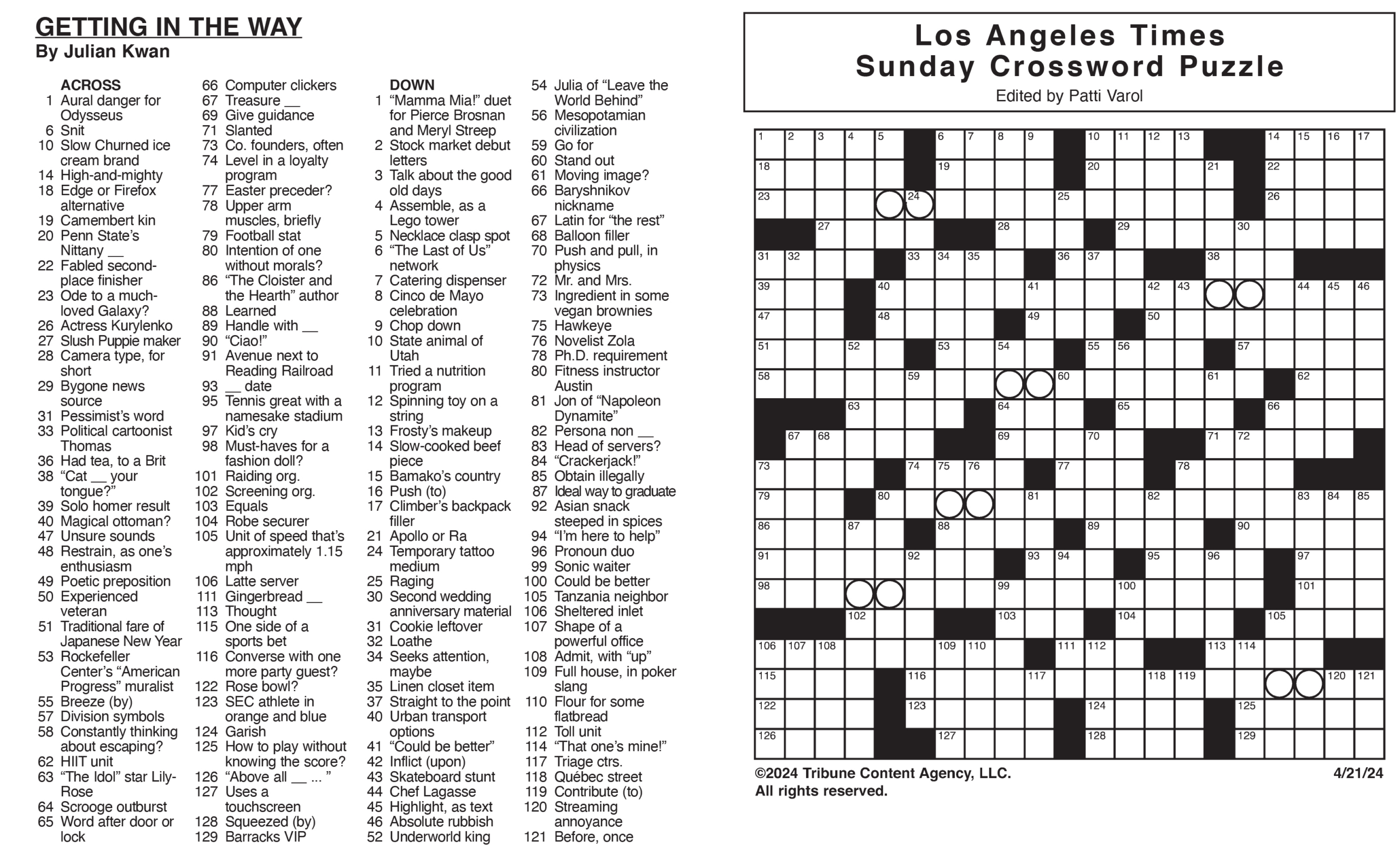 Los Angeles Times Sunday Crossword Puzzle | Tribune Content with regard to La Times Sunday Crossword Puzzle Printable
