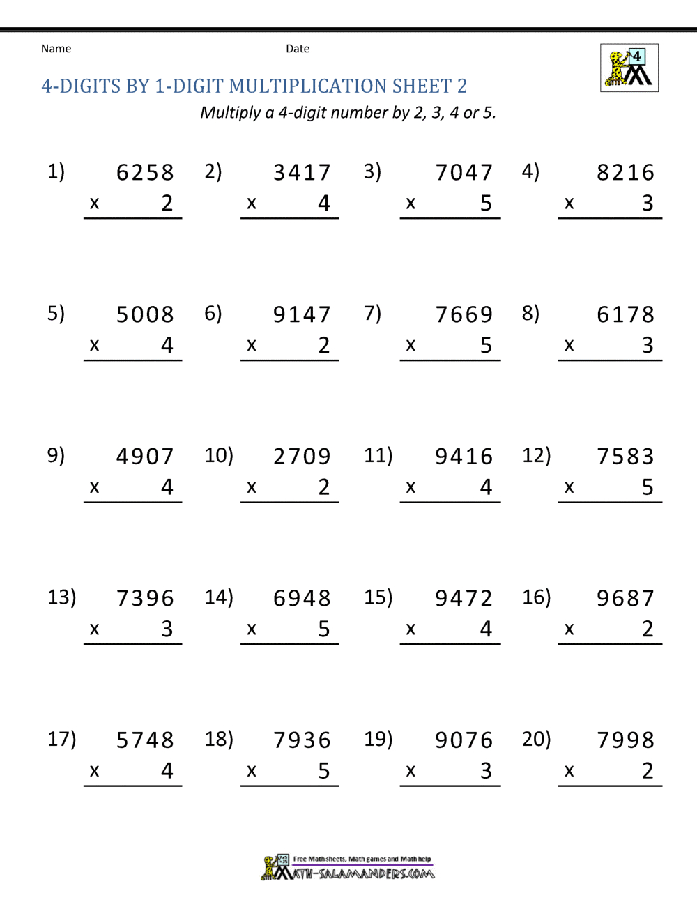 Math Multiplication Worksheets 4Th Grade intended for 4th Grade Multiplication Worksheets Free Printable