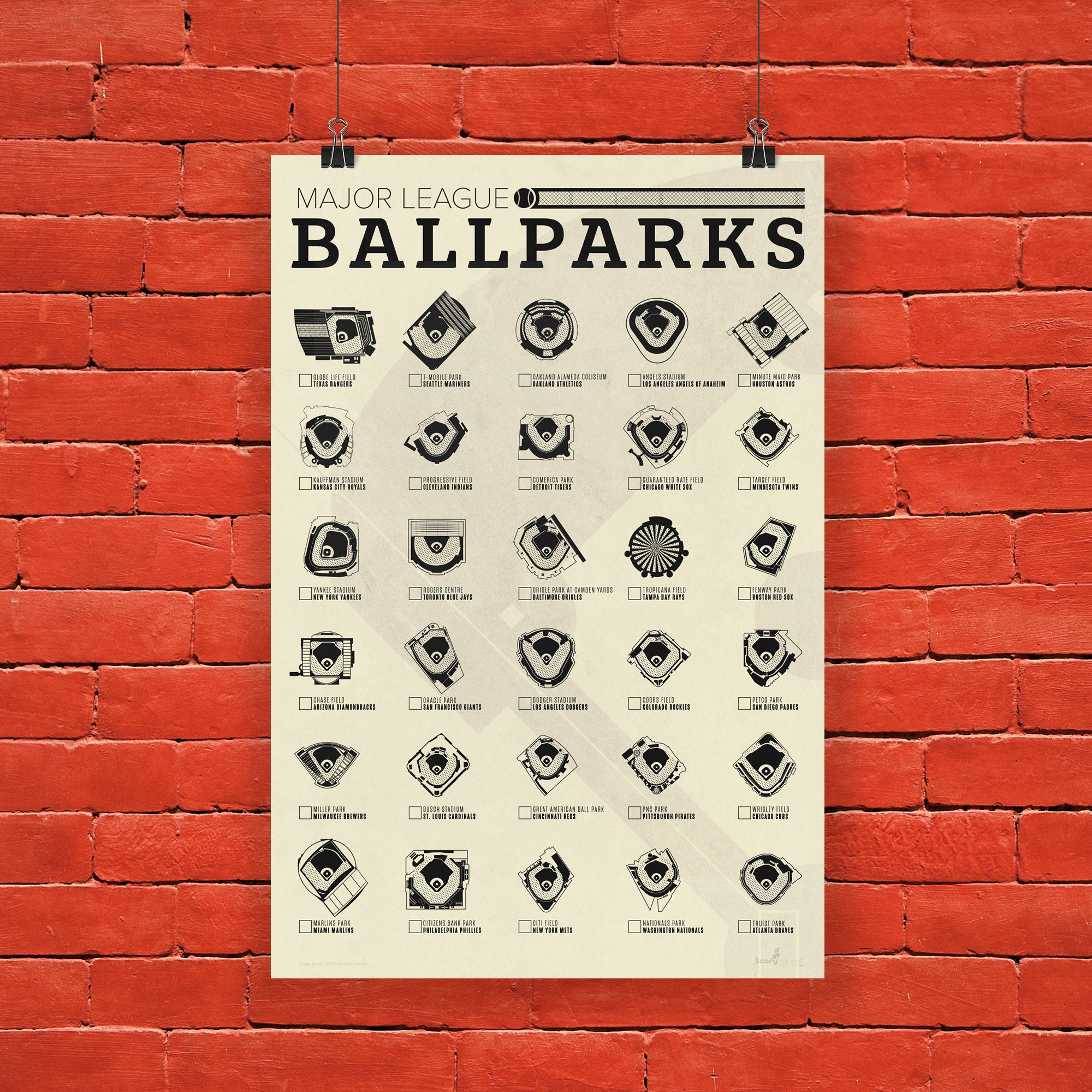 Mlb Ballpark Checklist Poster - Major League - Baseball - Stadiums for Printable List Of Mlb Stadiums