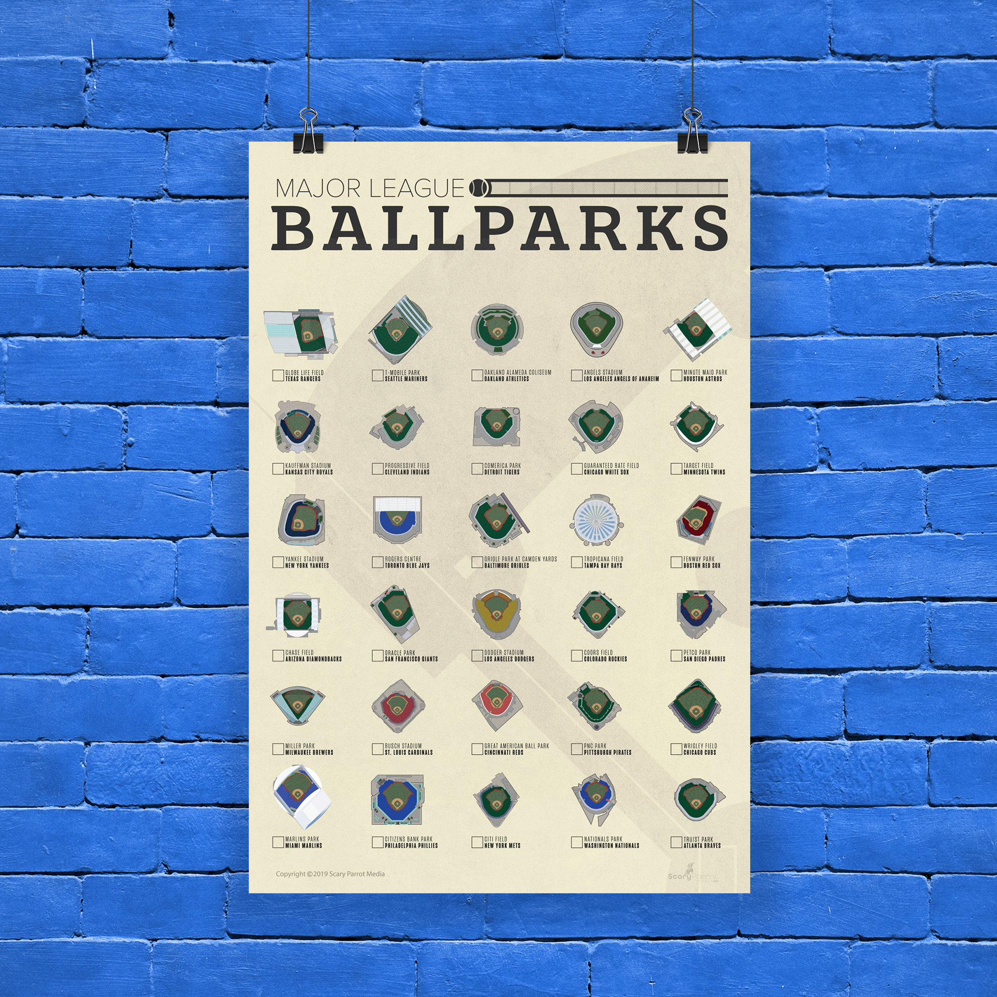 Mlb Ballpark Checklist Poster - Major League - Baseball - Stadiums inside Printable List of Mlb Stadiums