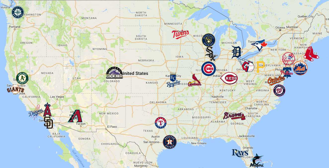 Mlb Map | Teams | Logos - Sport League Maps regarding Printable Map Of Mlb Stadiums