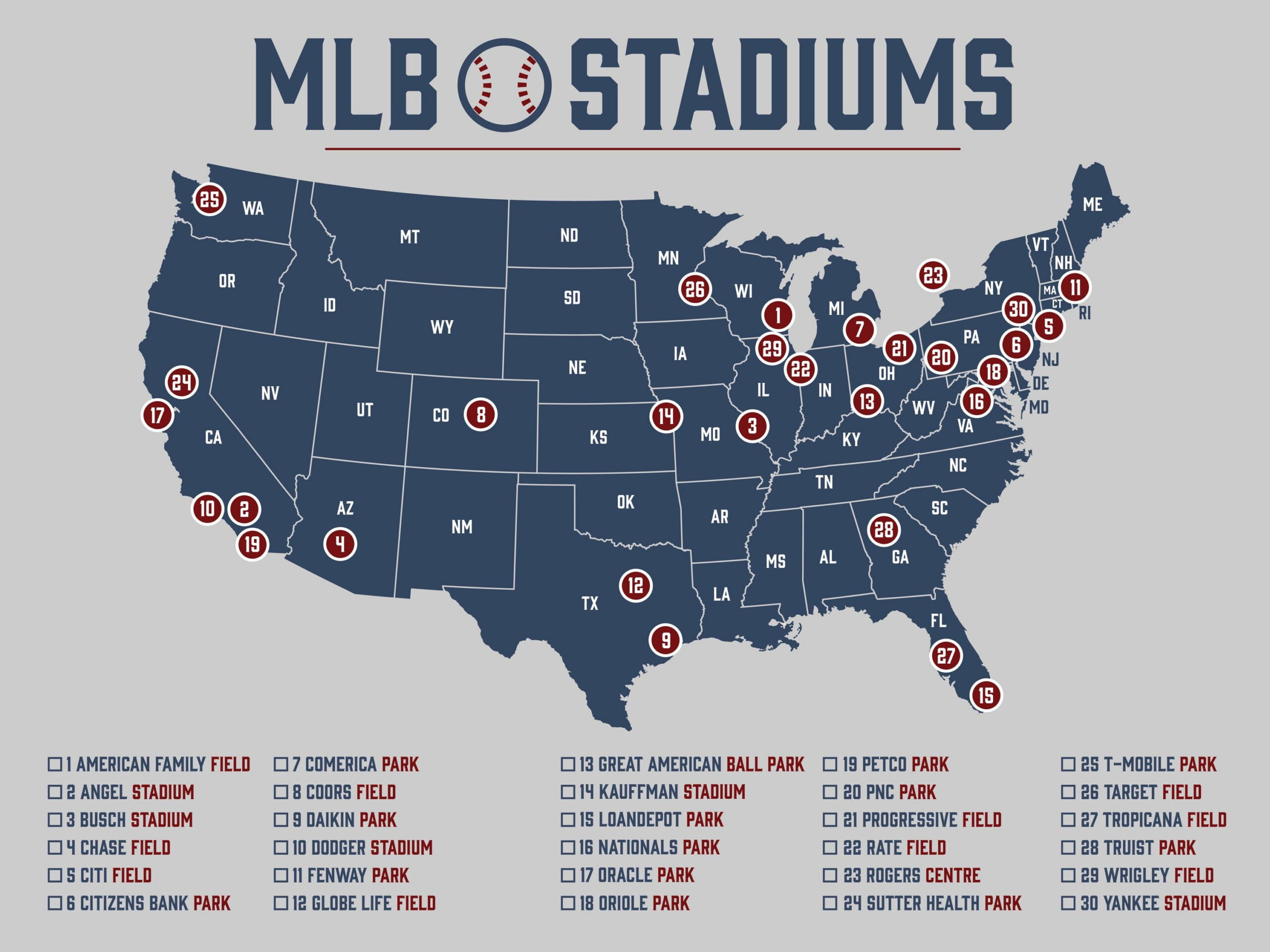 Mlb Stadium Map, Baseball Stadium Map, Ballpark Map, Mlb Stadium with Printable Map Of Mlb Stadiums