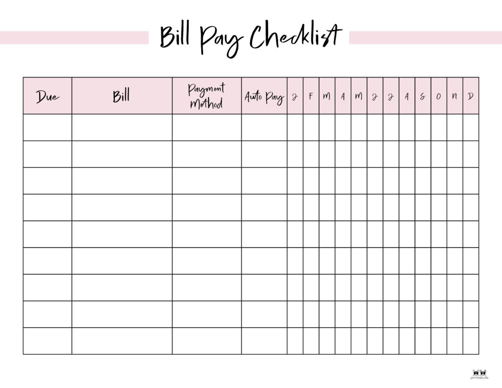 Monthly Bill Organizers - 18 Free Printables | Printabulls regarding Bill Pay Checklist Free Printable