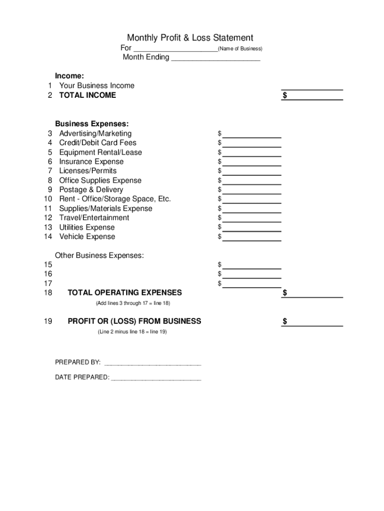 Monthly Profit Loss Statement Form - Fill Online, Printable intended for Free Printable Profit Loss Statement