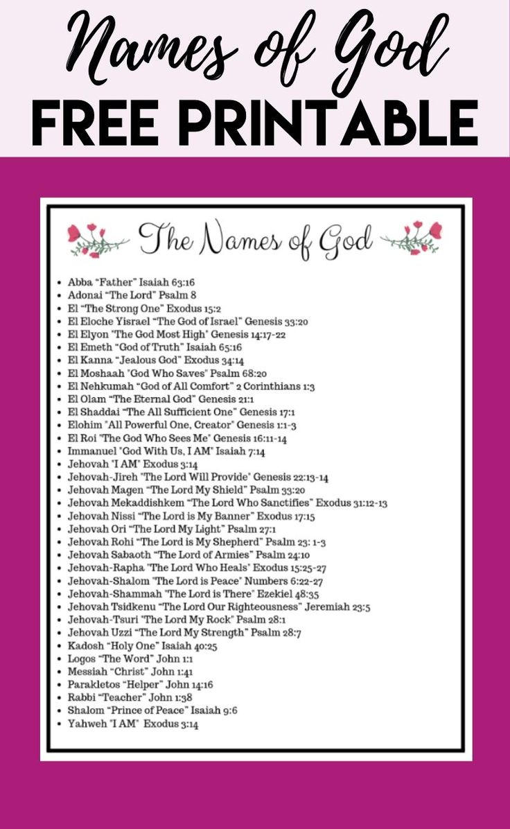 Names Of God with Free Printable Names Of God