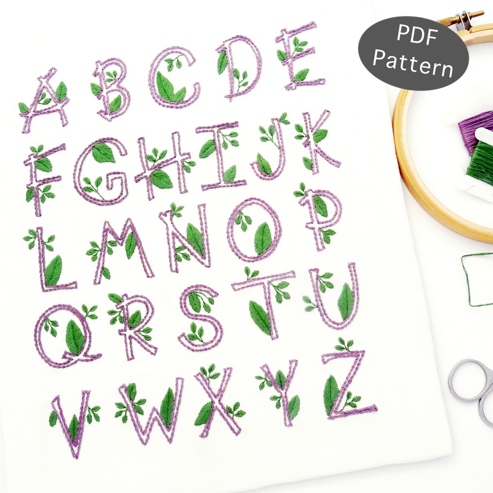 Nature Alphabet Hand Embroidery Pattern inside Traceable Printable Hand Embroidery Letters Patterns Free