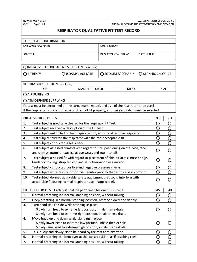 Noaa 57-17-03 Form - Fill Online, Printable, Fillable, Blank intended for Printable Respirator Fit Test Form Template