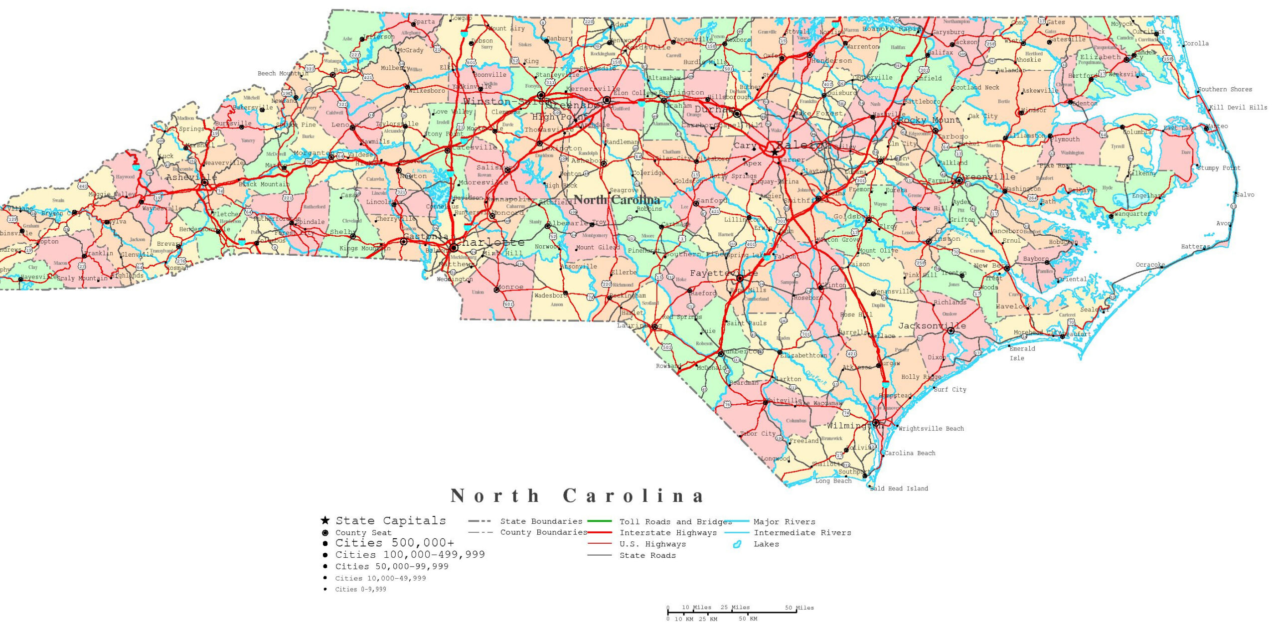 North Carolina Printable Map within Printable Map Of Nc Counties
