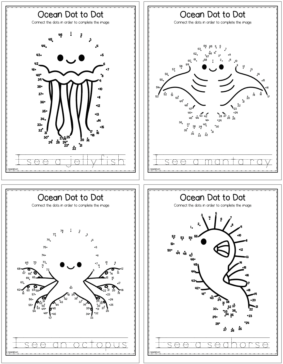 Ocean Animals Connect The Dots Free Printables - The Artisan Life for Kindergarten Dot To Dot Printables