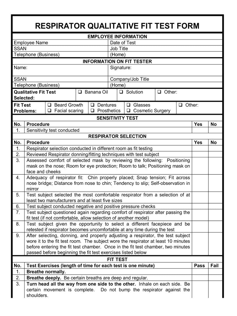 Osha Respirator Fit Test Form Pdf: Fill Out & Sign Online | Dochub intended for Printable Respirator Fit Test Form Template