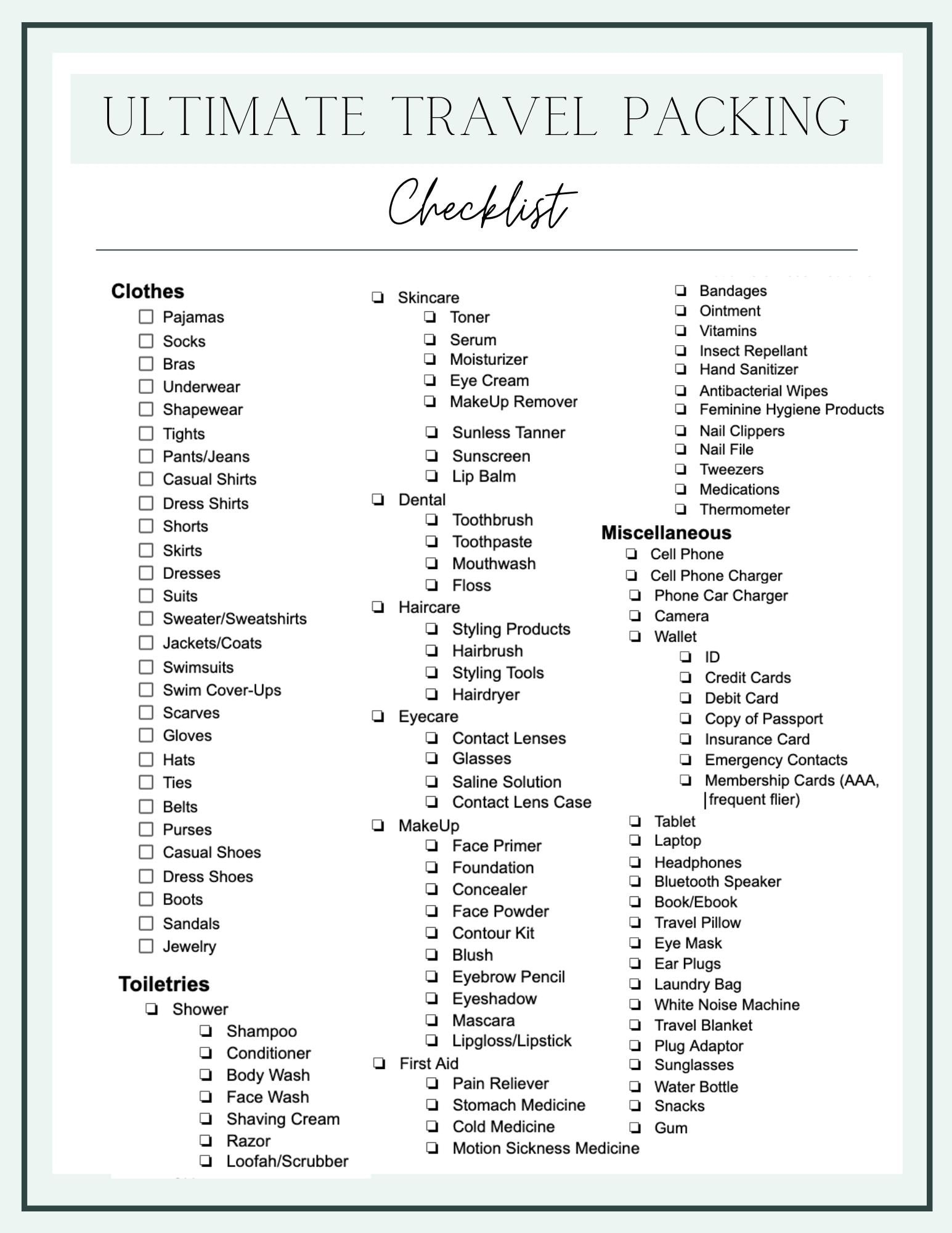 Our Road Trip Essentials & Travel Checklist Printable - Bless'Er House with Packing List For Vacation Printable