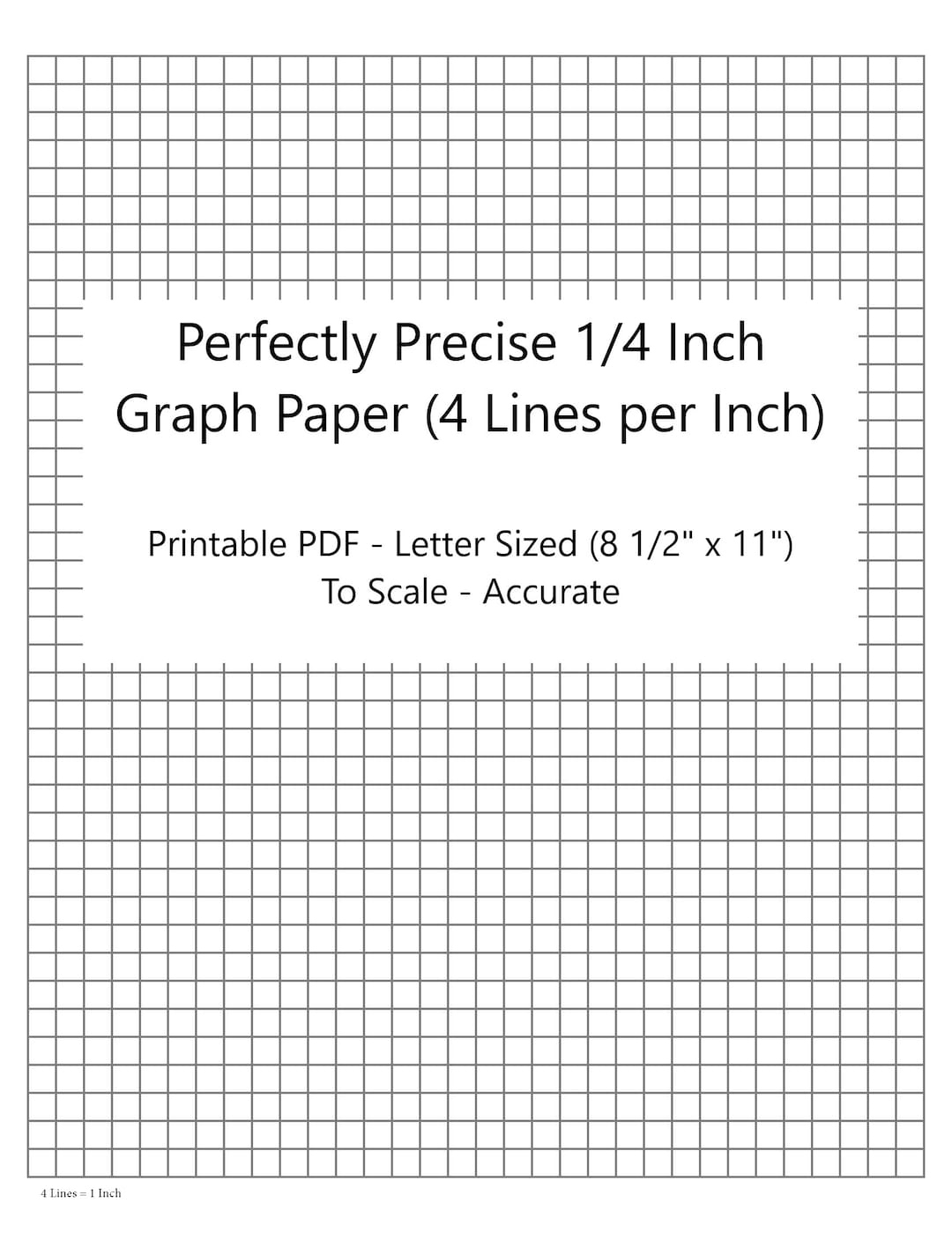 Perfectly Scaled And Precise Printable Graph Paper - 4/4 - 1/4 Inch (4 Lines Per Inch) - Etsy.de intended for 1/4 Graph Paper Printable