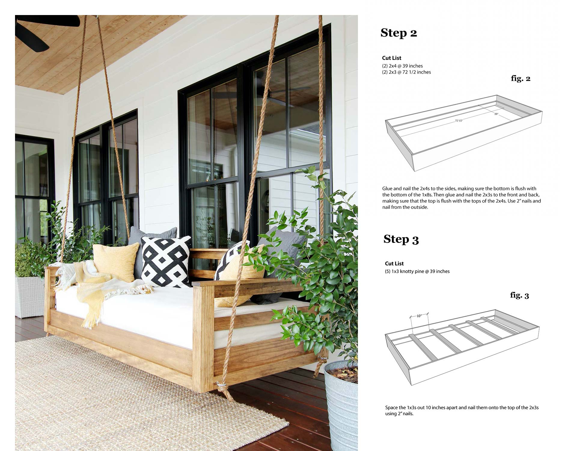 Porch Swing Bed Plan 1 - Plank And Pillow in Printable Bed Swing Plans