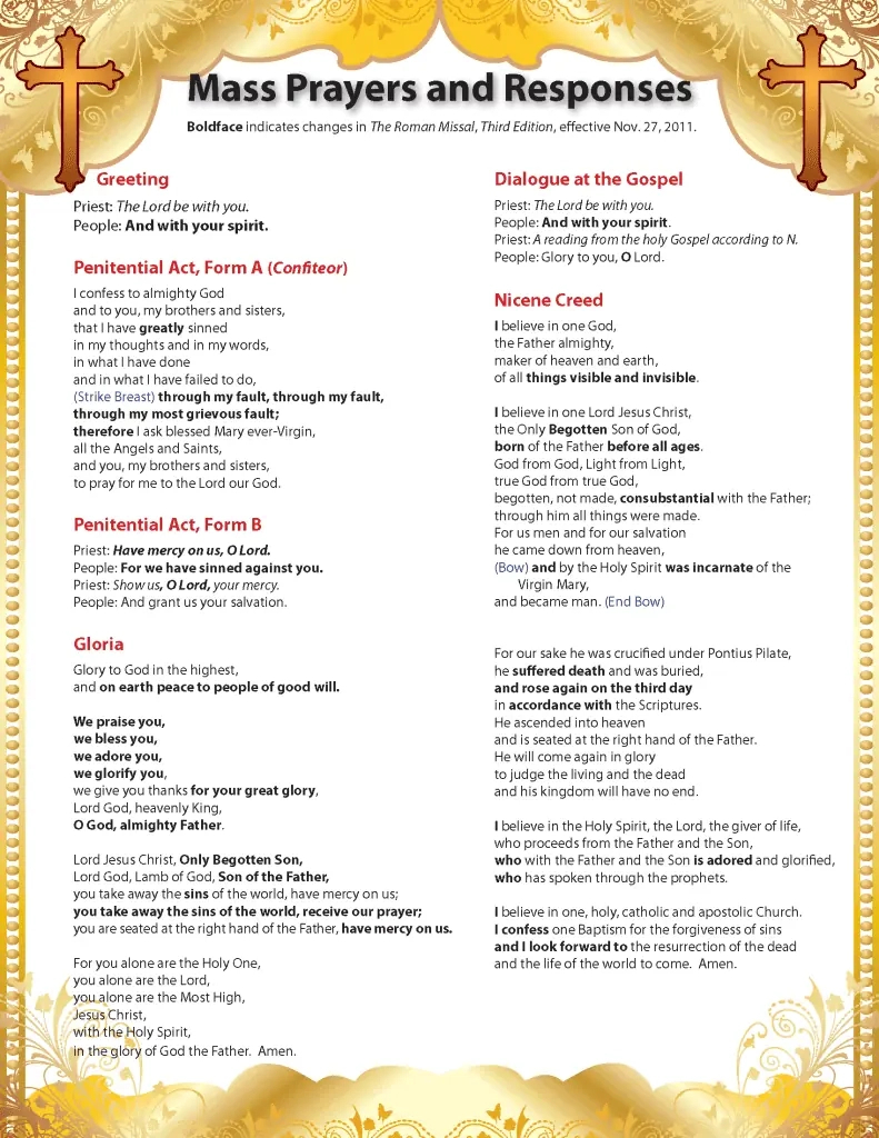 Prayers Of The Mass | Missione Maria Ausiliatrice Parish within Printable Catholic Mass Prayers And Responses