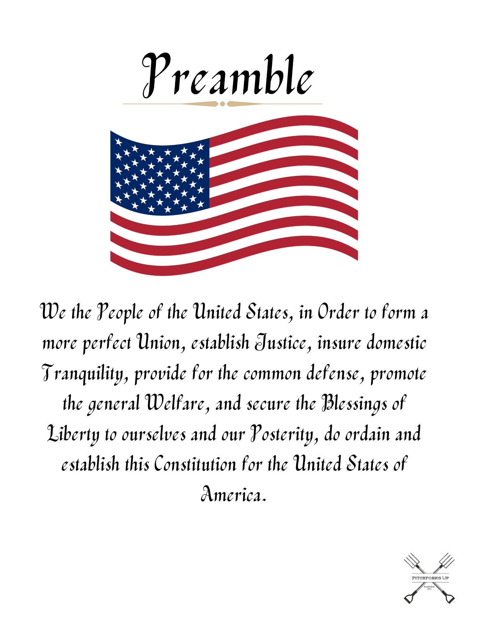 Preamble Of The Unites States Constitution - Etsy inside Printable Preamble to the Constitution