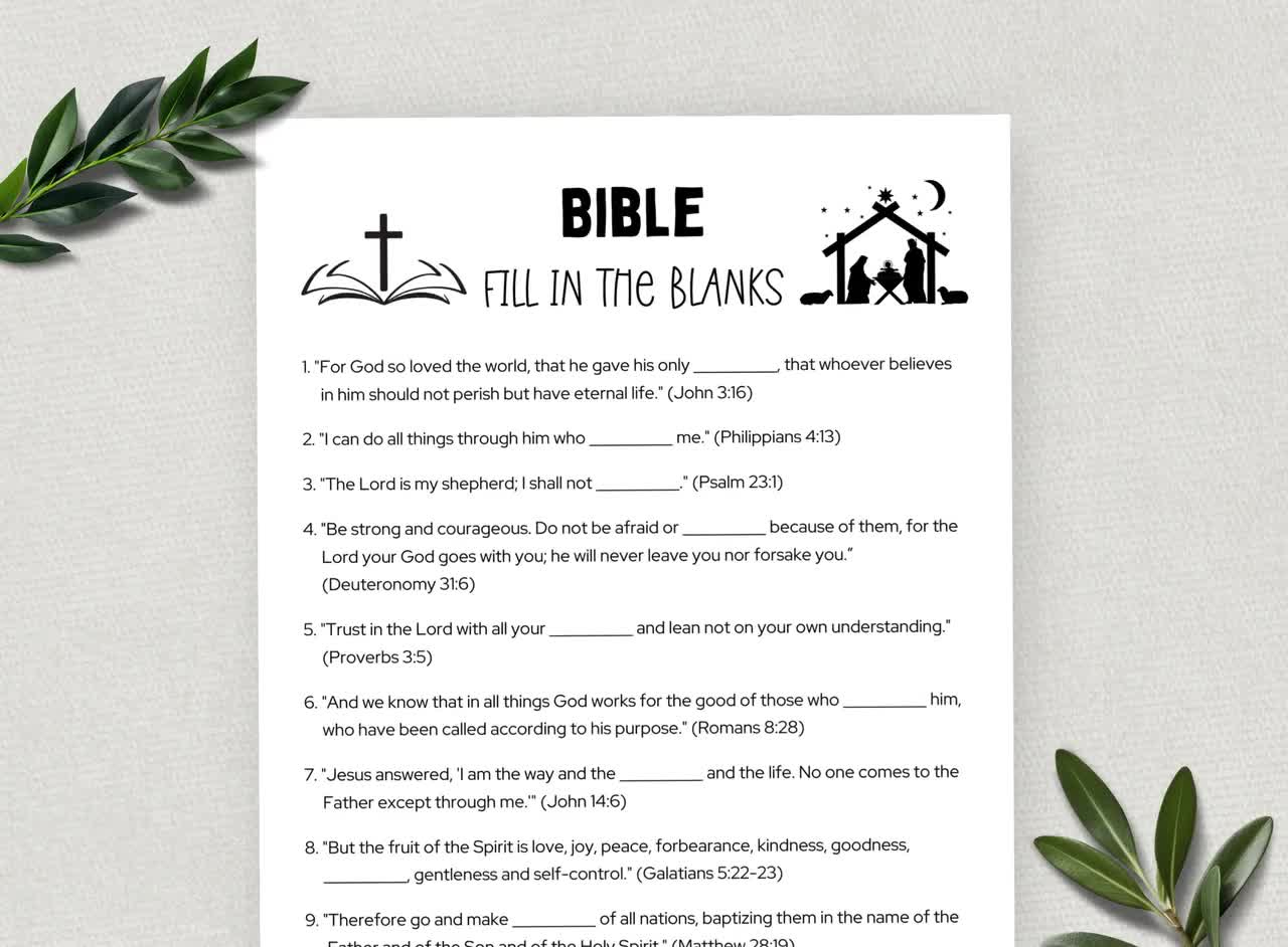 Printable Bible Fill In The Blanks, Bible Games, Fun Christian Youth Group Game, Sunday School, Church Study Activity, Digital Download throughout Printable Church Of Christ Bible Study Lessons