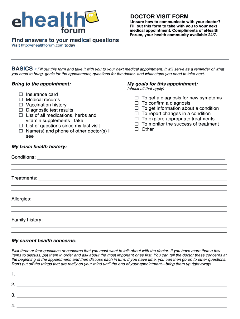 Printable Doctor Visit Form Template: Fill Out & Sign Online | Dochub regarding Printable Doctor Visit Form Template
