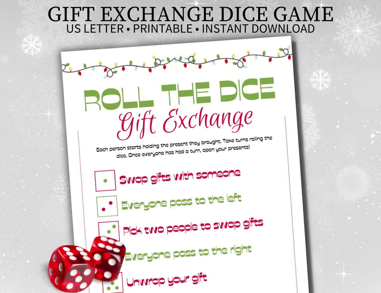 Printable Gift Exchange Game, Dirty Santa Rules, Christmas Dice with regard to Dirty Santa Dice Game Rules Printable