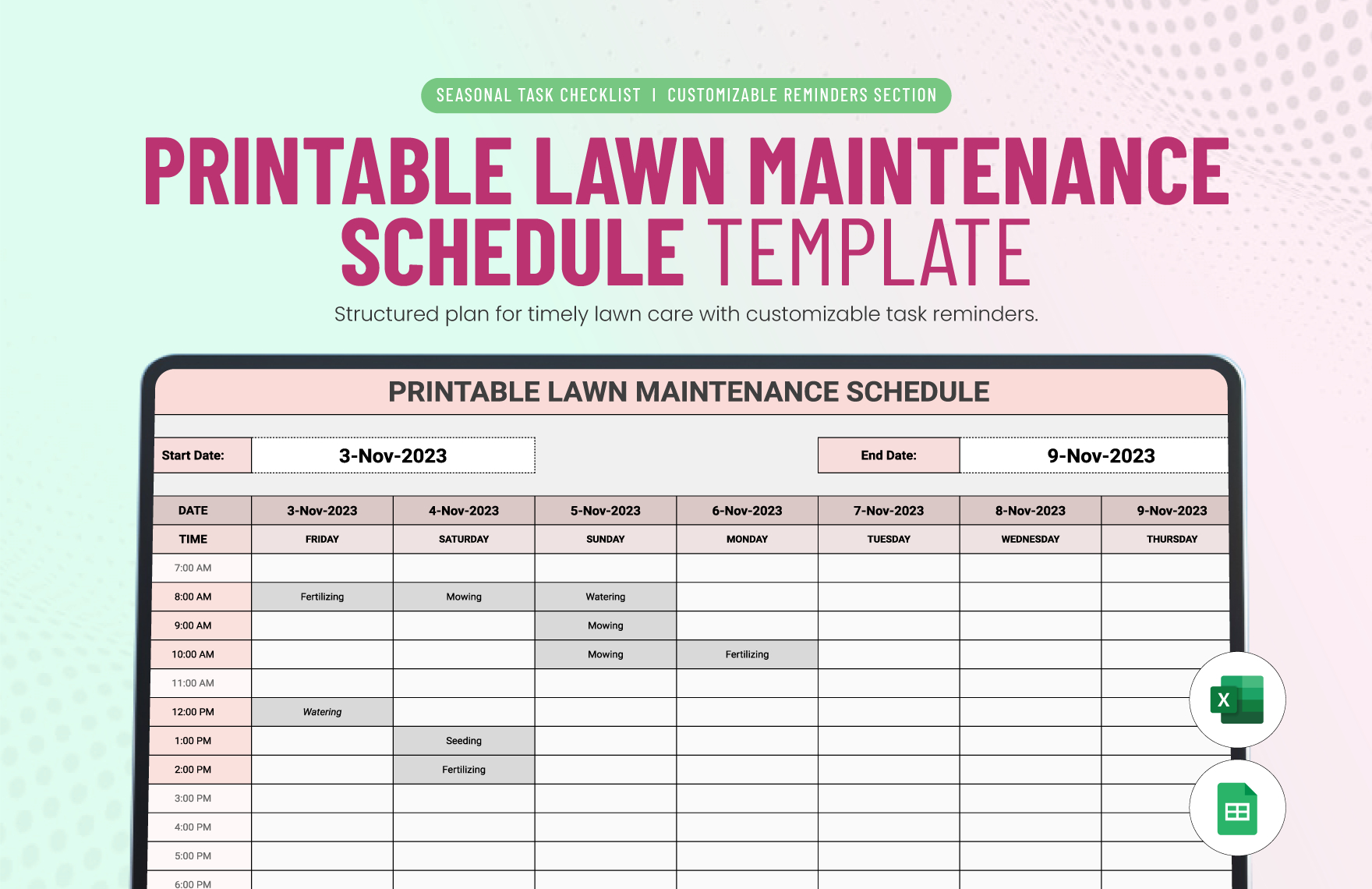 Printable Lawn Maintenance Schedule Template In Excel, Google for Printable Lawn Maintenance Schedule Template