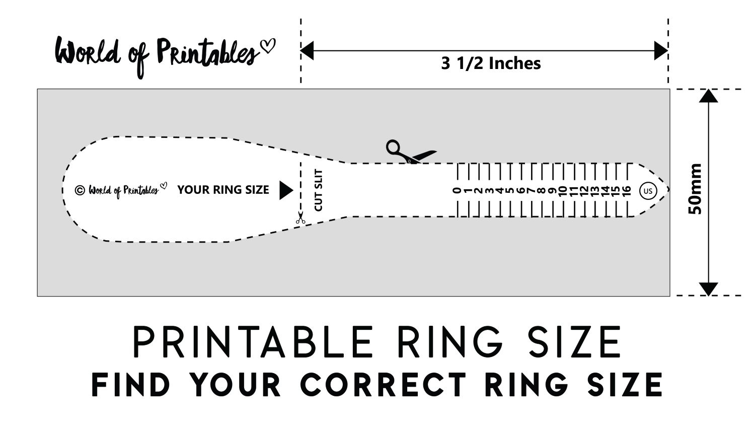 Printable Ring Size Chart - Find Your Ring Size Easy - World Of in Free Printable Ring Sizing Chart