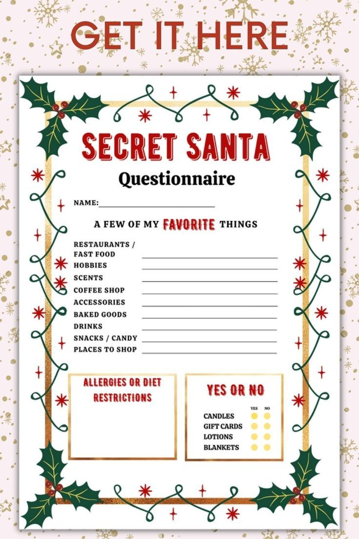 Printable Secret Santa Questionnaire For Coworkers For Gift within Christmas Secret Santa Wish List Printable Free