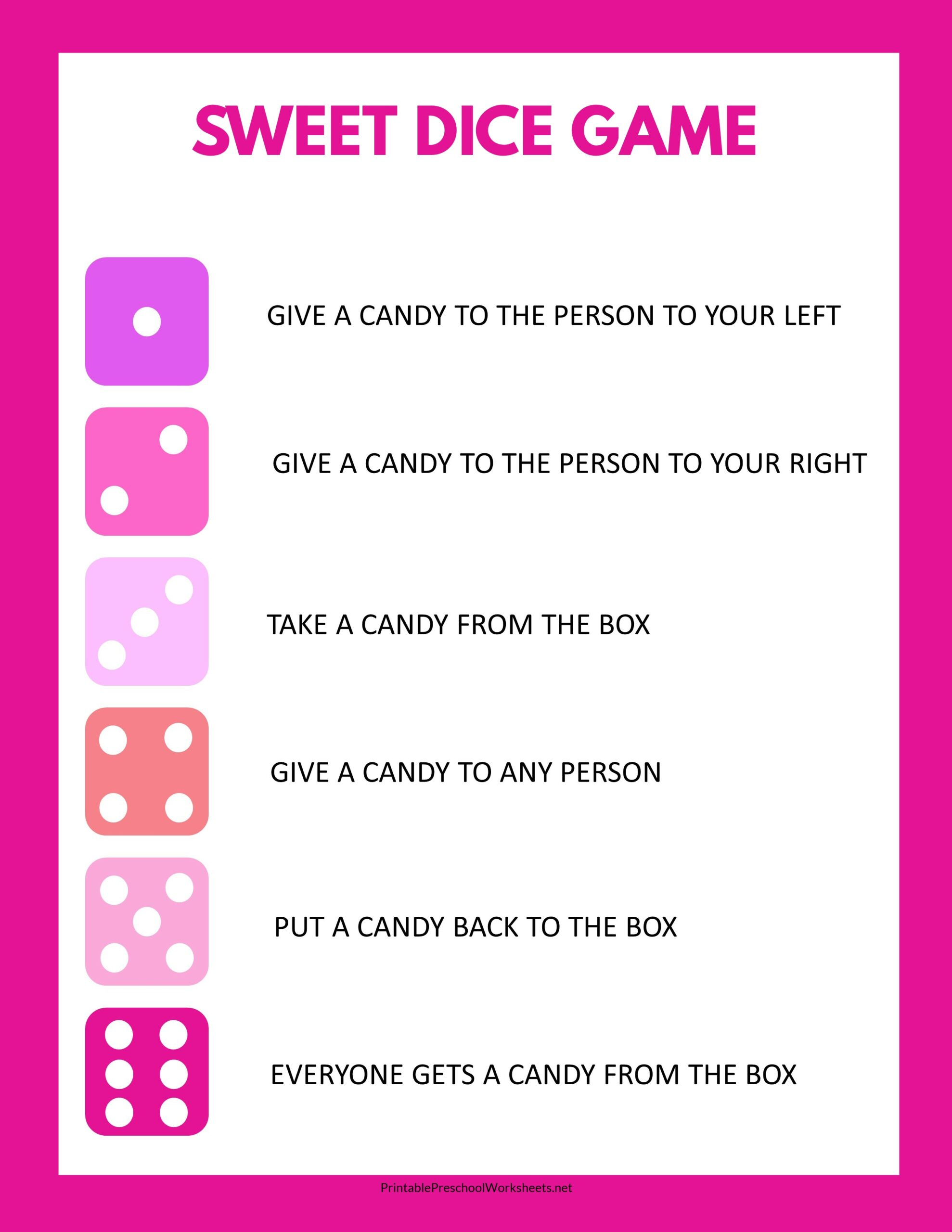 Printable Sweet Dice Game, Candy Dice Game, No Prep Class Party within Candy Dice Game Free Printable