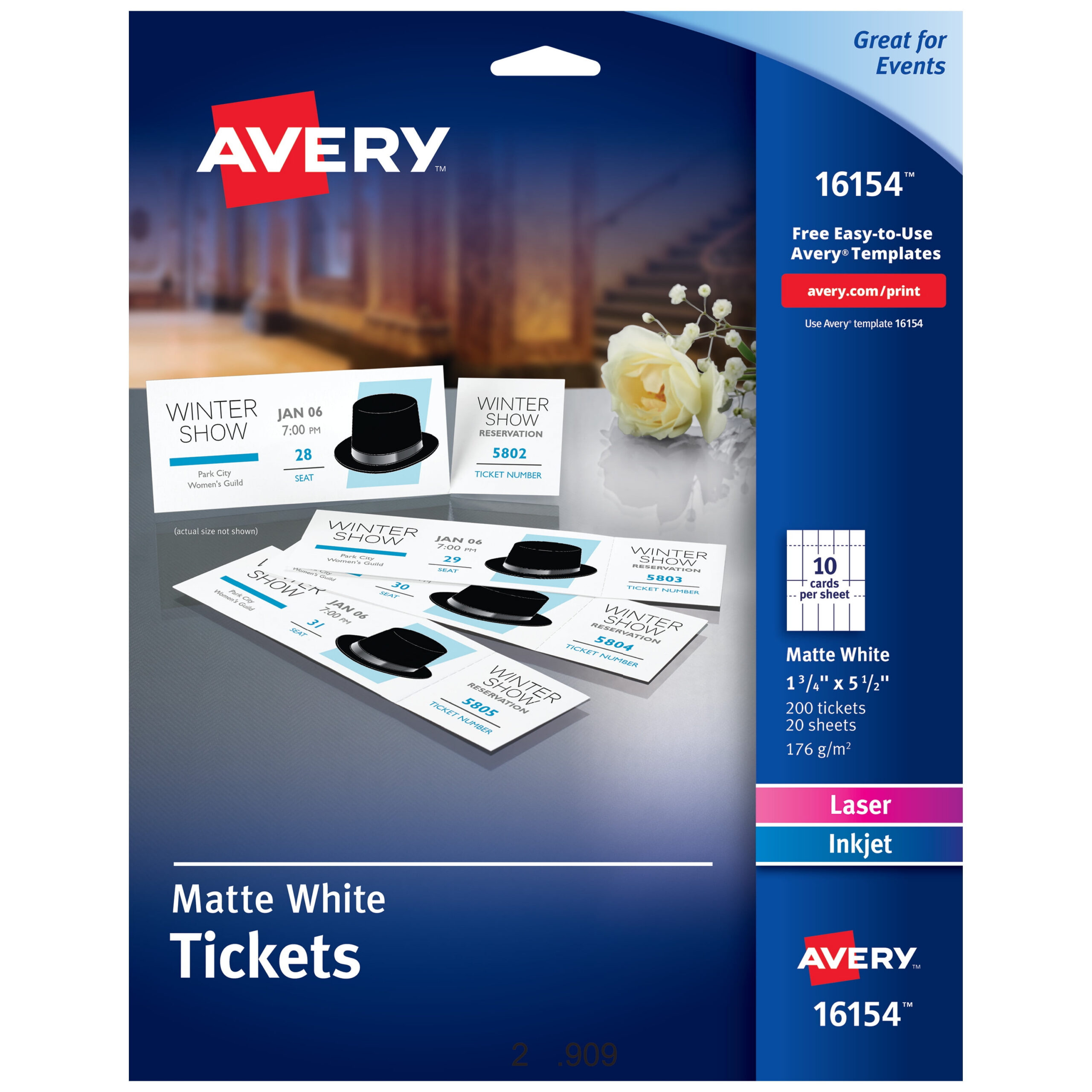 Printable Tickets W/Tear-Away Stubs, 97 Bright, 65Lb, 8.5 X 11 with Printable Tickets with Tear Away Stubs