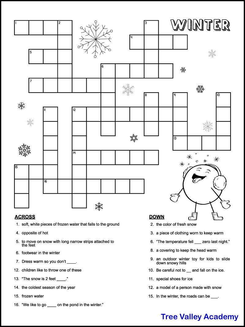 Printable Winter Crossword Puzzles For Kids - Tree Valley Academy pertaining to Best Free Printable Crossword Puzzles