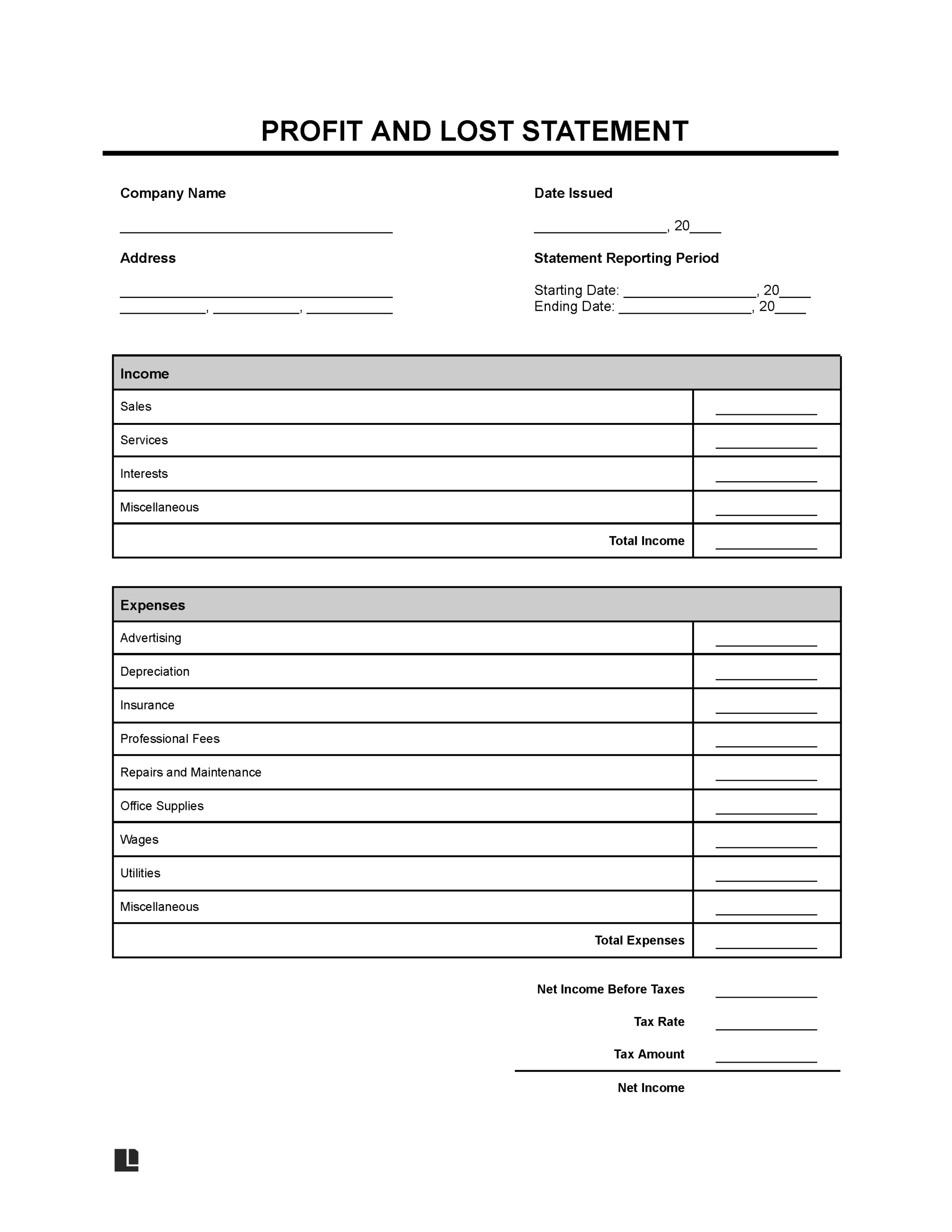 Profit And Loss Statement Template | Fill Online, Download & Print inside Printable Profit And Loss Template
