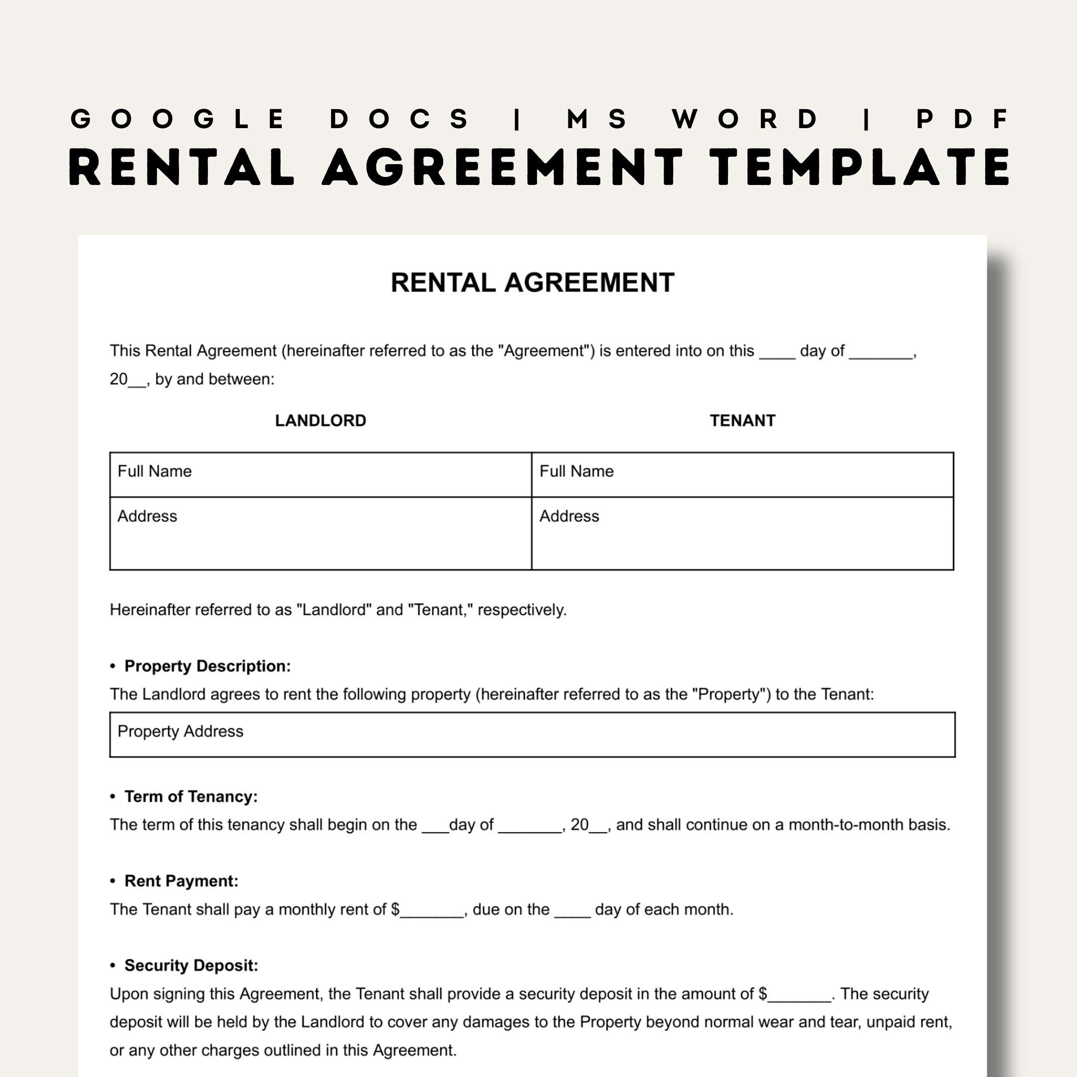 Rental Agreement Templates | Simple Editable Rental Agreements for Printable Lease Agreement Form Free