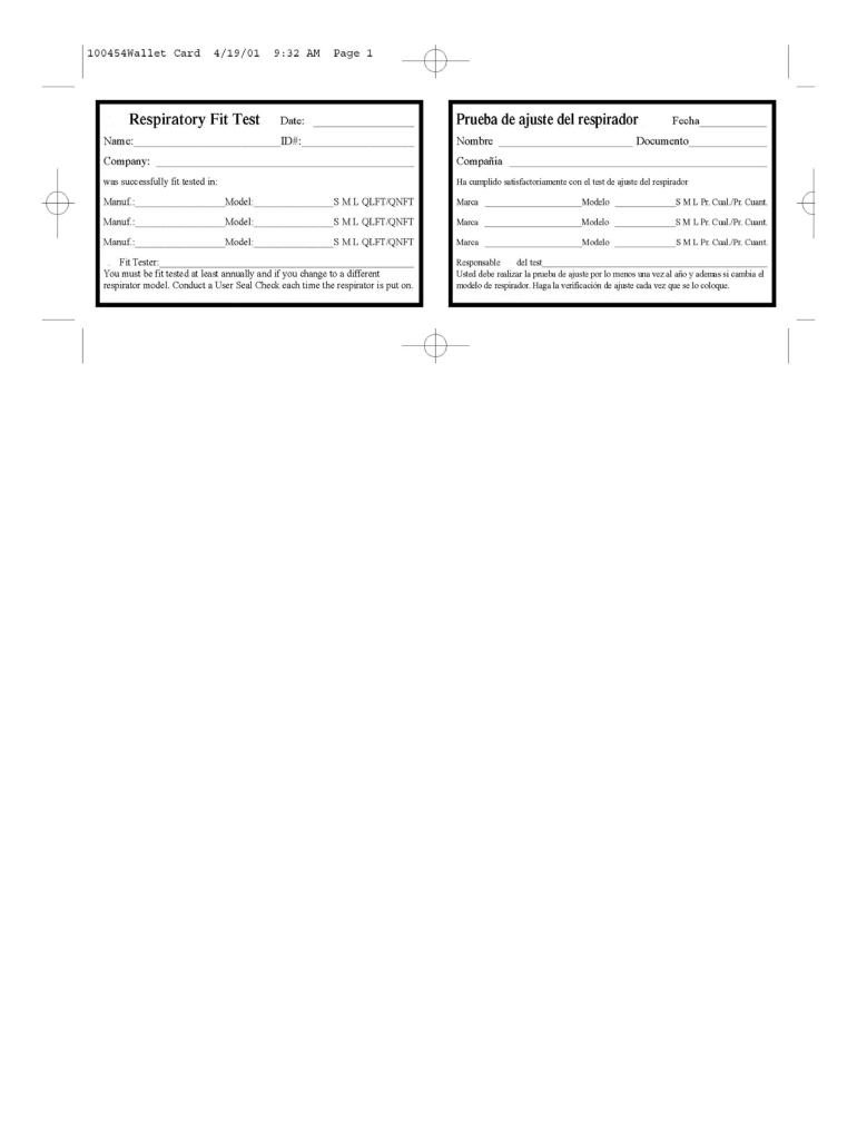 Respirator Fit Test Card Template: Fill Out & Sign Online | Dochub within Printable Respirator Fit Test Form Template