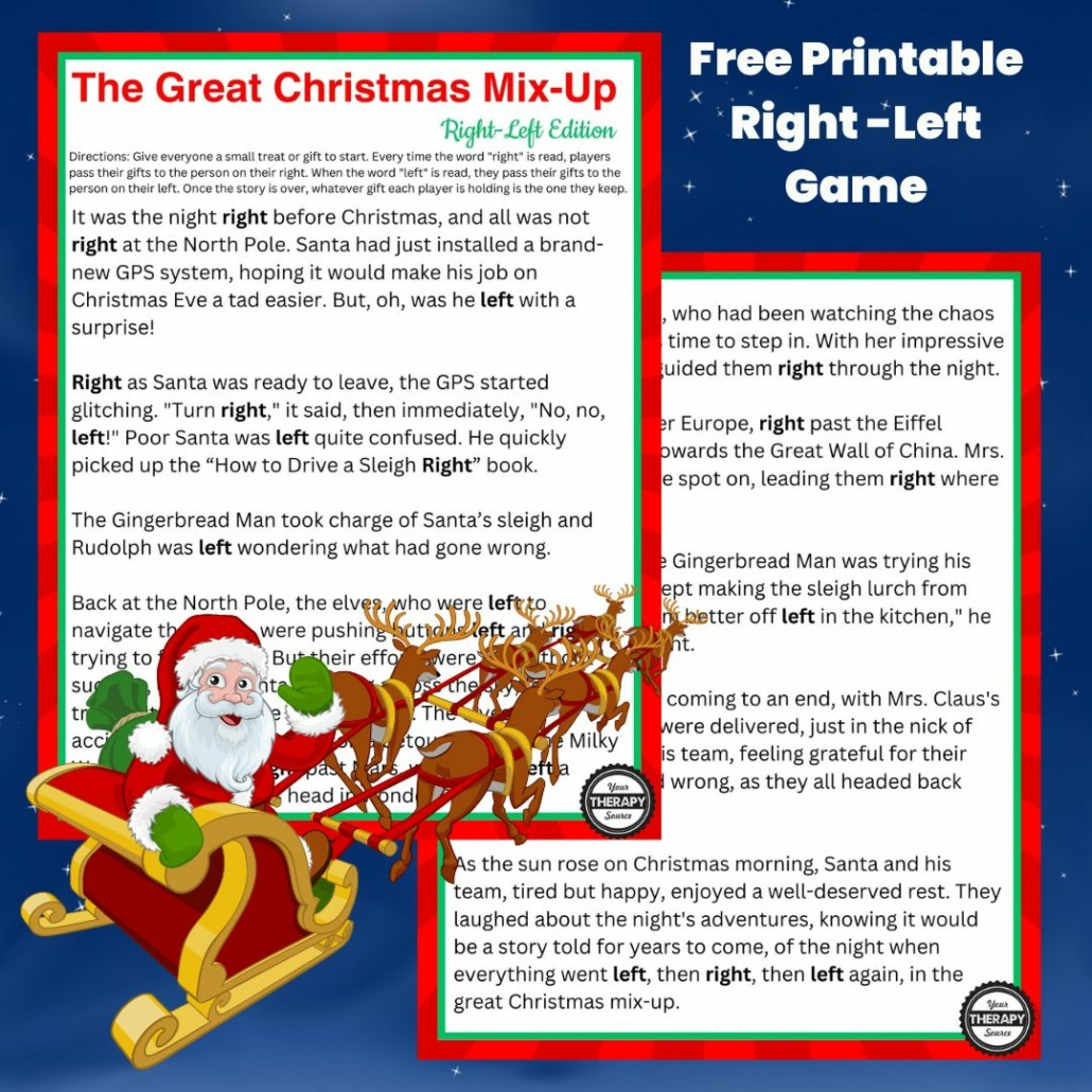 Right Left Christmas Game Printable - Free Story - Your Therapy Source pertaining to Printable Left Right Christmas Game