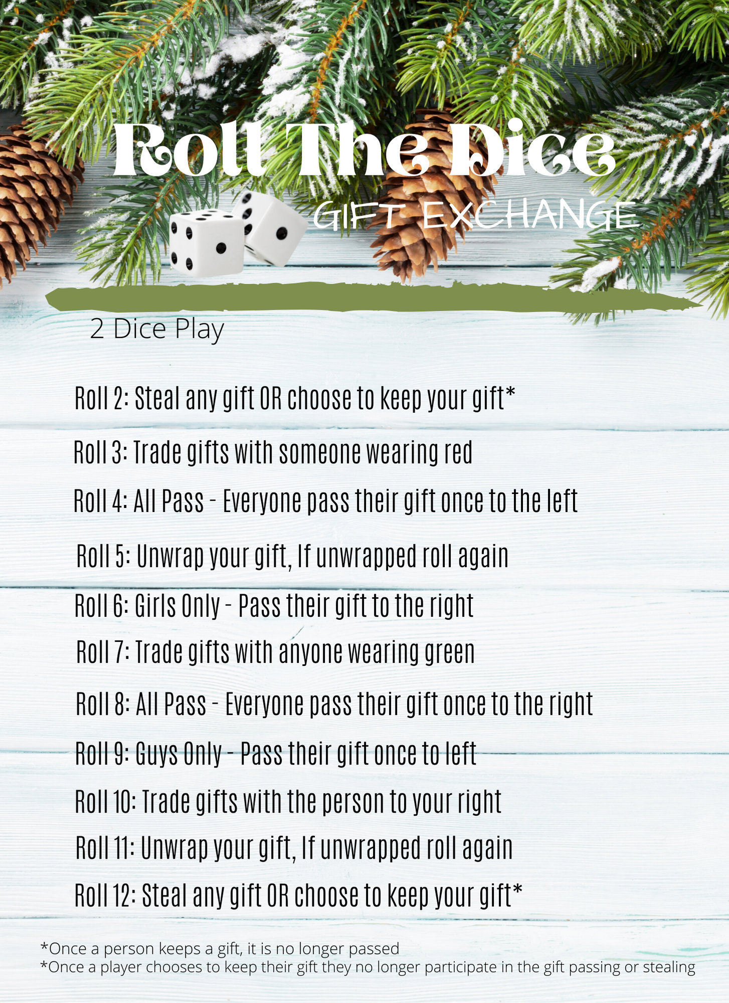 Roll The Dice Gift Exchange Printable, Virtual White Elephant Gift with regard to Printable White Elephant Gift Exchange