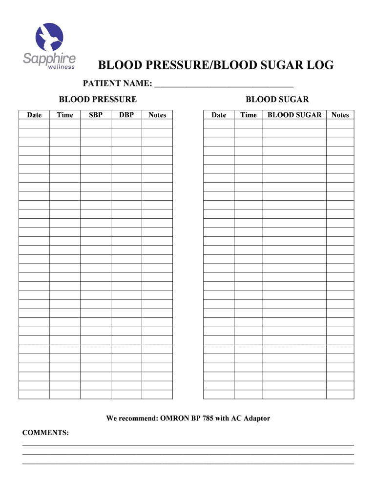 Sapphire Wellness Blood Pressureblood Sugar Log Form - Fill Online intended for Free Printable Blood Sugar And Blood Pressure Log