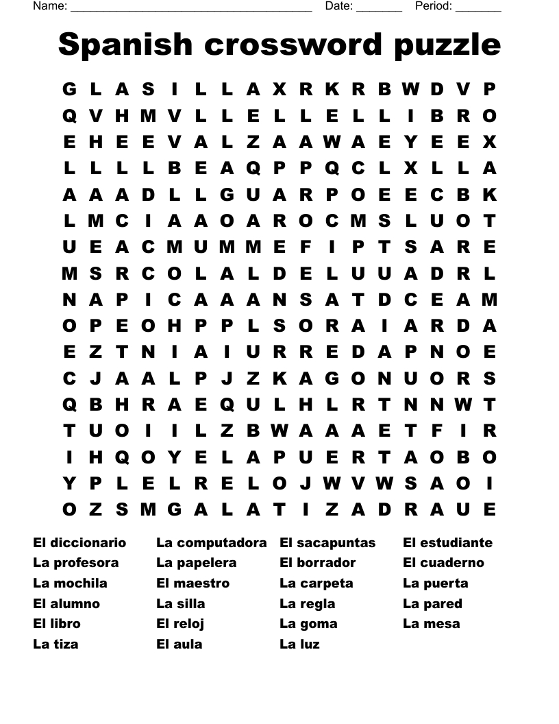 Spanish Crossword Puzzle Word Search - Wordmint inside Crossword Puzzles In Spanish Printable