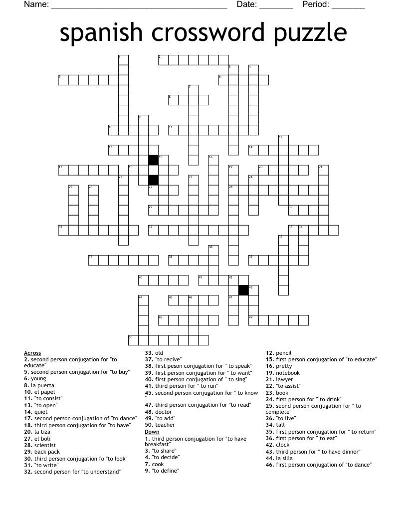 Spanish Crossword Puzzle - Wordmint in Printable Crossword Puzzles in Spanish