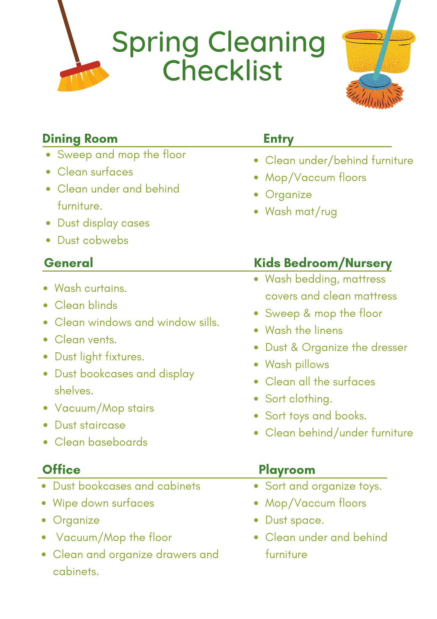 Spring Cleaning Checklist Printable - pertaining to Free Printable Spring Cleaning Checklist
