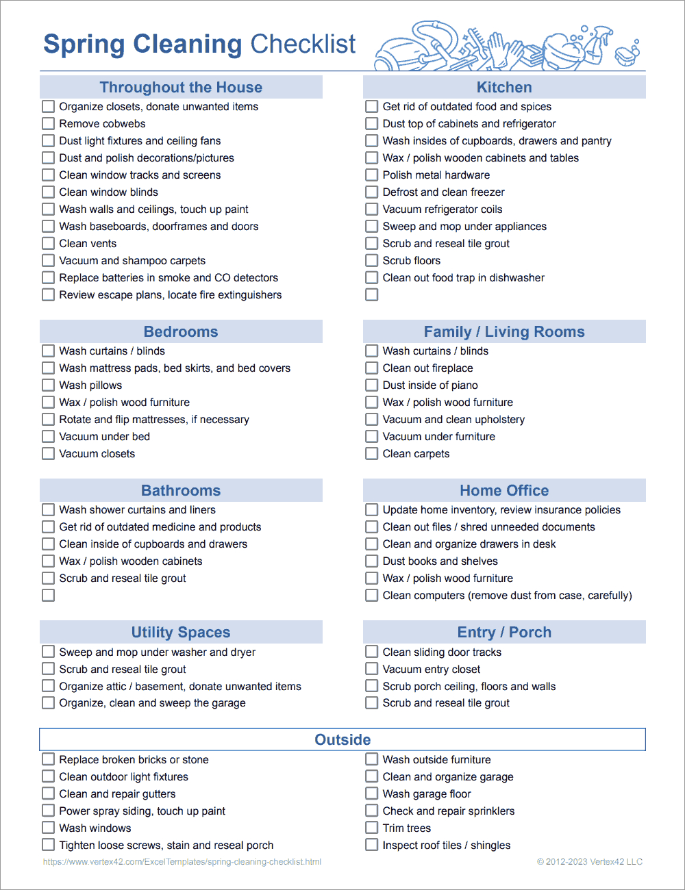 Spring Cleaning Checklist Template with regard to Free Printable Spring Cleaning Checklist