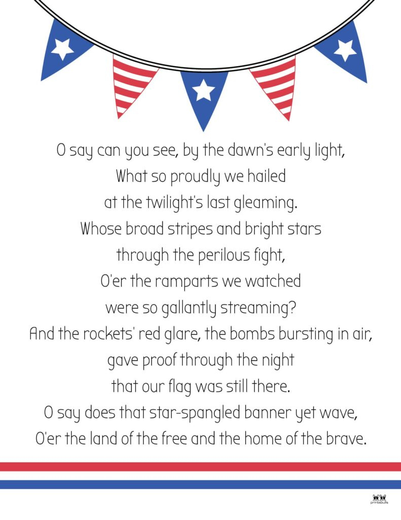 Star Spangled Banner Lyrics - 10 Free Printables | Printabulls pertaining to Lyrics To Star Spangled Banner Printable