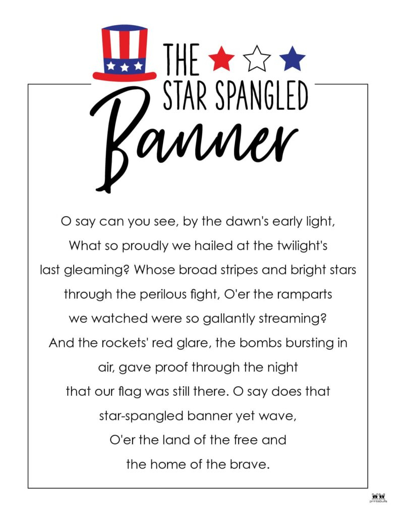 Star Spangled Banner Lyrics - 10 Free Printables | Printabulls within Lyrics To Star Spangled Banner Printable