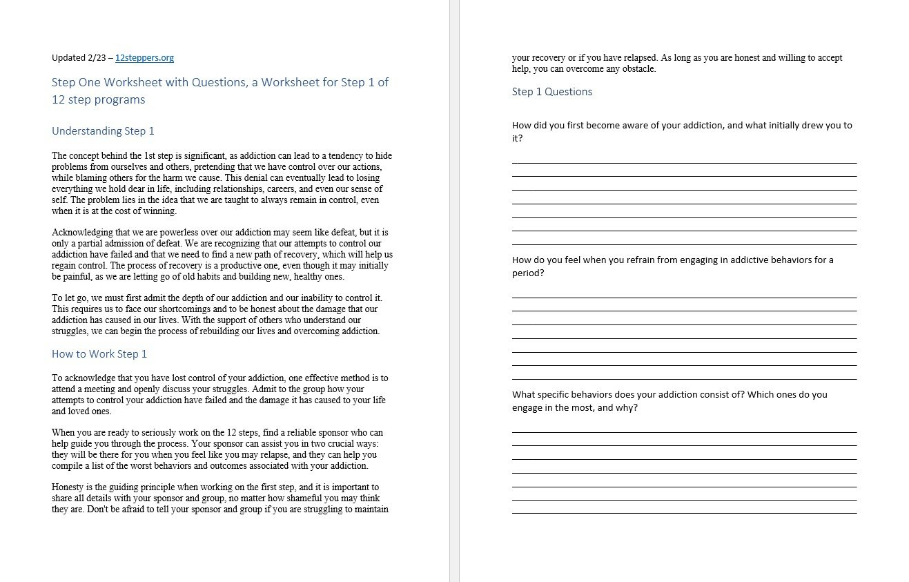 Step 1 Worksheet With Questions [Free Pdf Download &amp;amp; Print] - 12 throughout How It Works Aa Printable